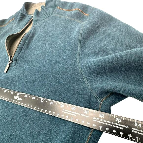 TOMMY BAHAMA Men Large 100% Cotton Blue Gray Reversible 1/4 Zip Pullover Sweater - Picture 7 of 9